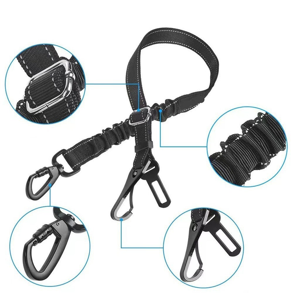 Reflective Dog Car Seat Belt Leash – Elastic No-Pull Safety Restraint for Small & Medium Dogs